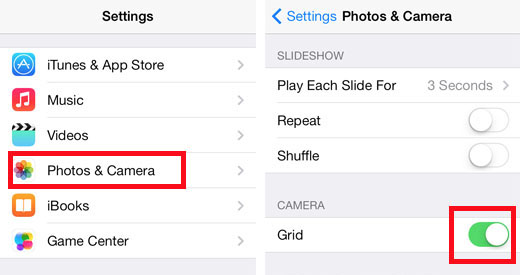 activa la parrilla de la cámara iOS 7