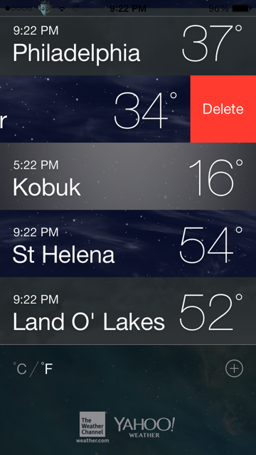 Cómo eliminar una ciudad de la aplicación meteorológica iOS 7