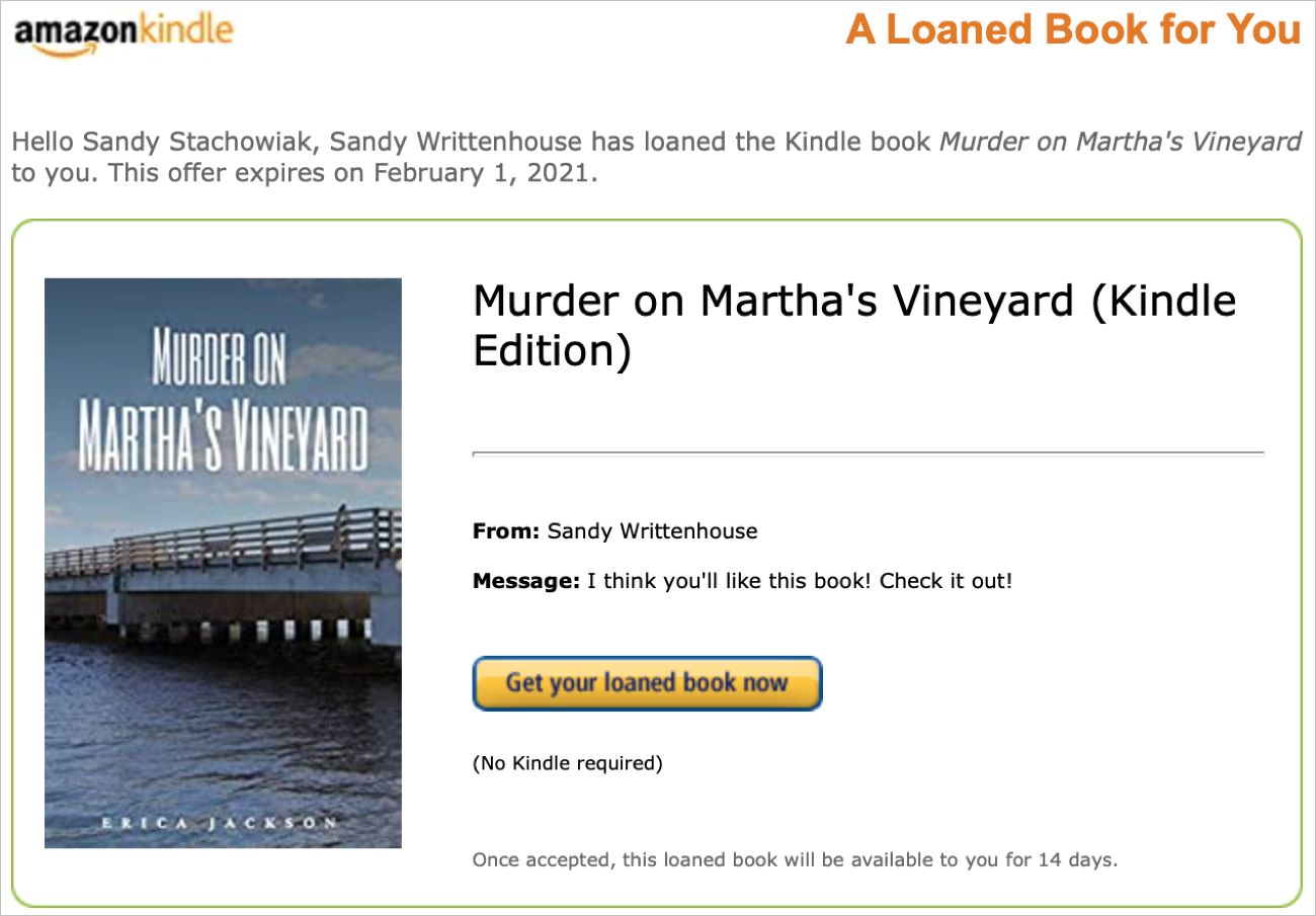 Correo electrónico de Amazon Kindle para libros en préstamo