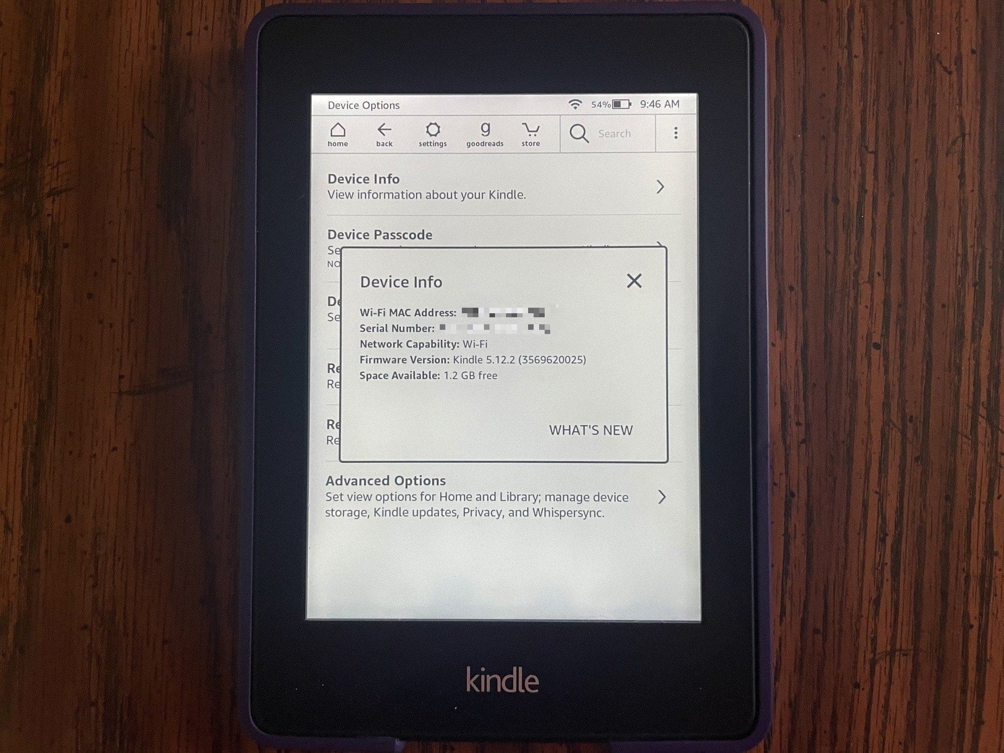 Detalles de la información del dispositivo Kindle Paperwhite