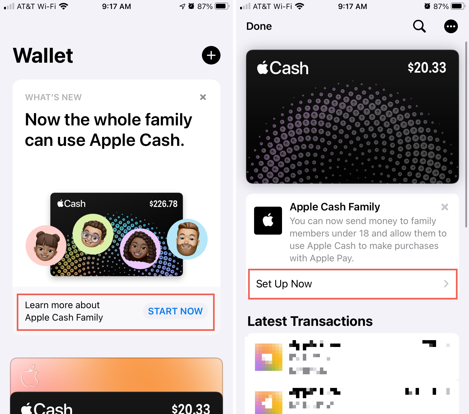Configure Apple Cash Family desde Wallet