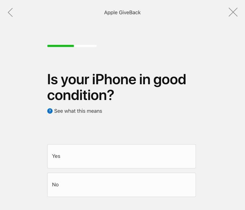 Condición en efectivo del smartphone Apple GiveBack