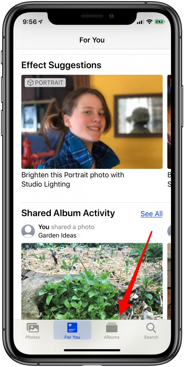 toca la pestaña de álbumes en la aplicación de fotos de tu iphone