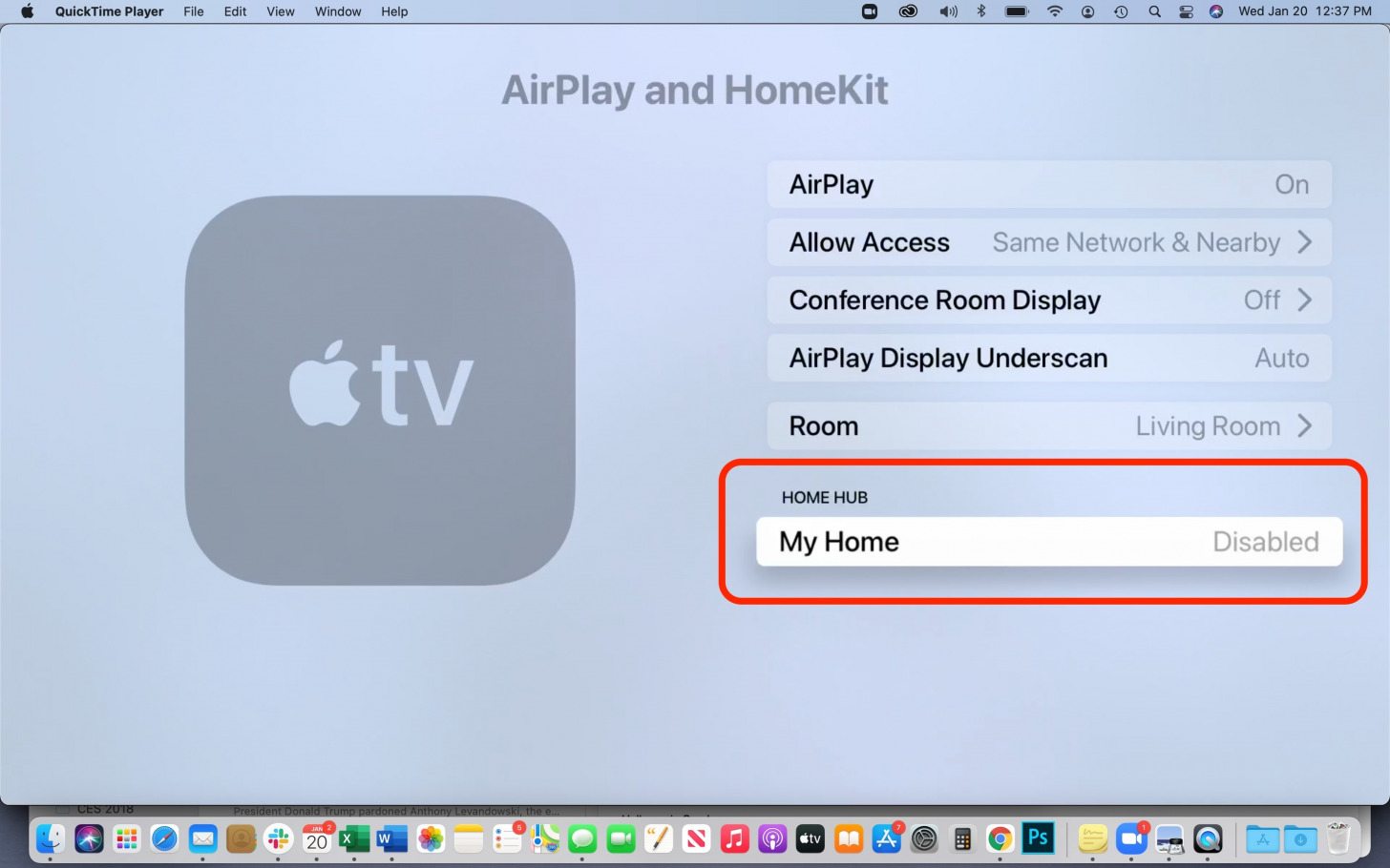 Su hogar dirá Deshabilitado cuando su Apple TV ya no sea el Hub