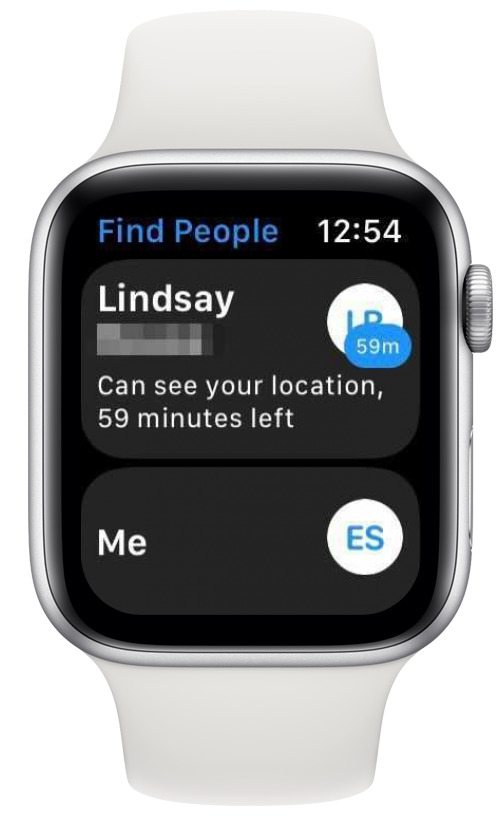 Cuando el destinatario pueda ver tu ubicación, aparecerá en tu aplicación Buscar personas.