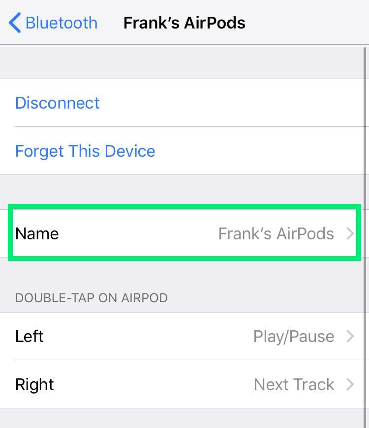 Cambie el nombre de AirPods a la configuración del iPhone 3