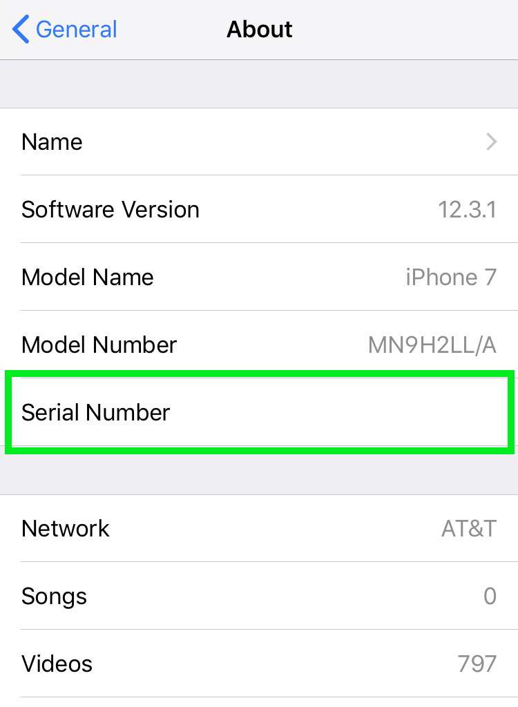 iPhone IMEI y número de serie 3