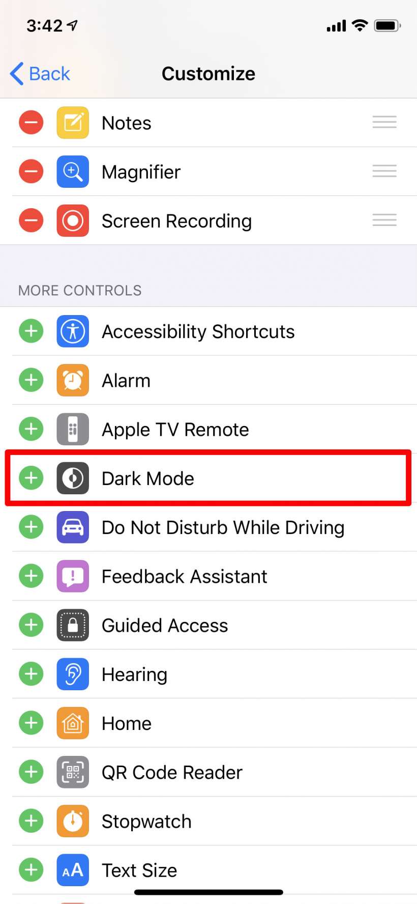 Cómo agregar un botón de modo oscuro en el Centro de control del iPhone y el iPad.