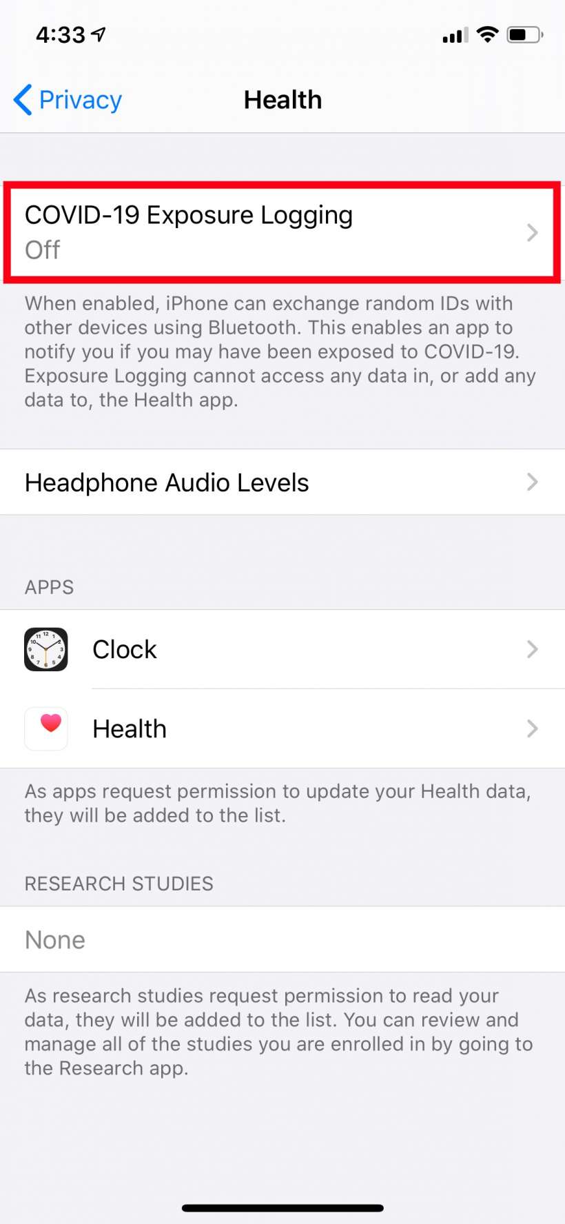 Cómo se activa el registro de exposiciones y notificaciones de Covidien-19 en el iPhone y el iPad.