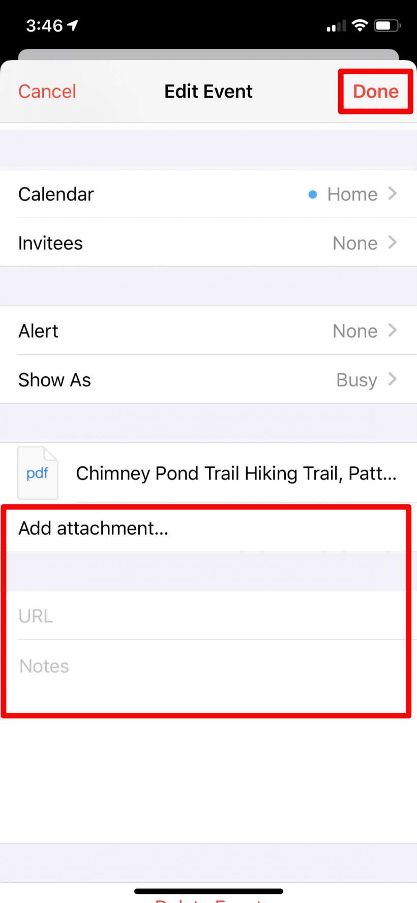 Cómo adjuntar documentos a los eventos de Calendar en el iPhone y el iPad.