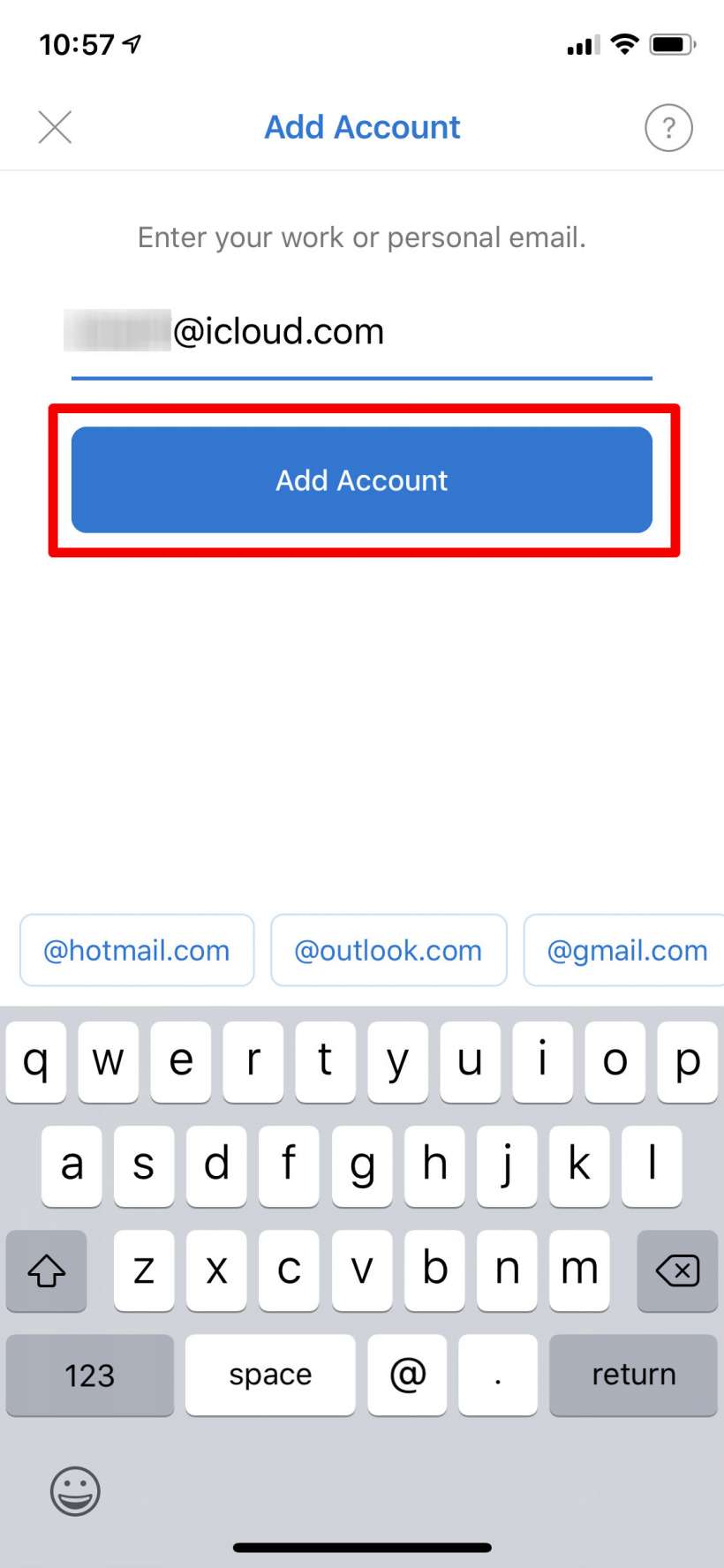Cómo agregar el correo electrónico de iCloud en Outlook en el iPhone y el iPad del iPhone.