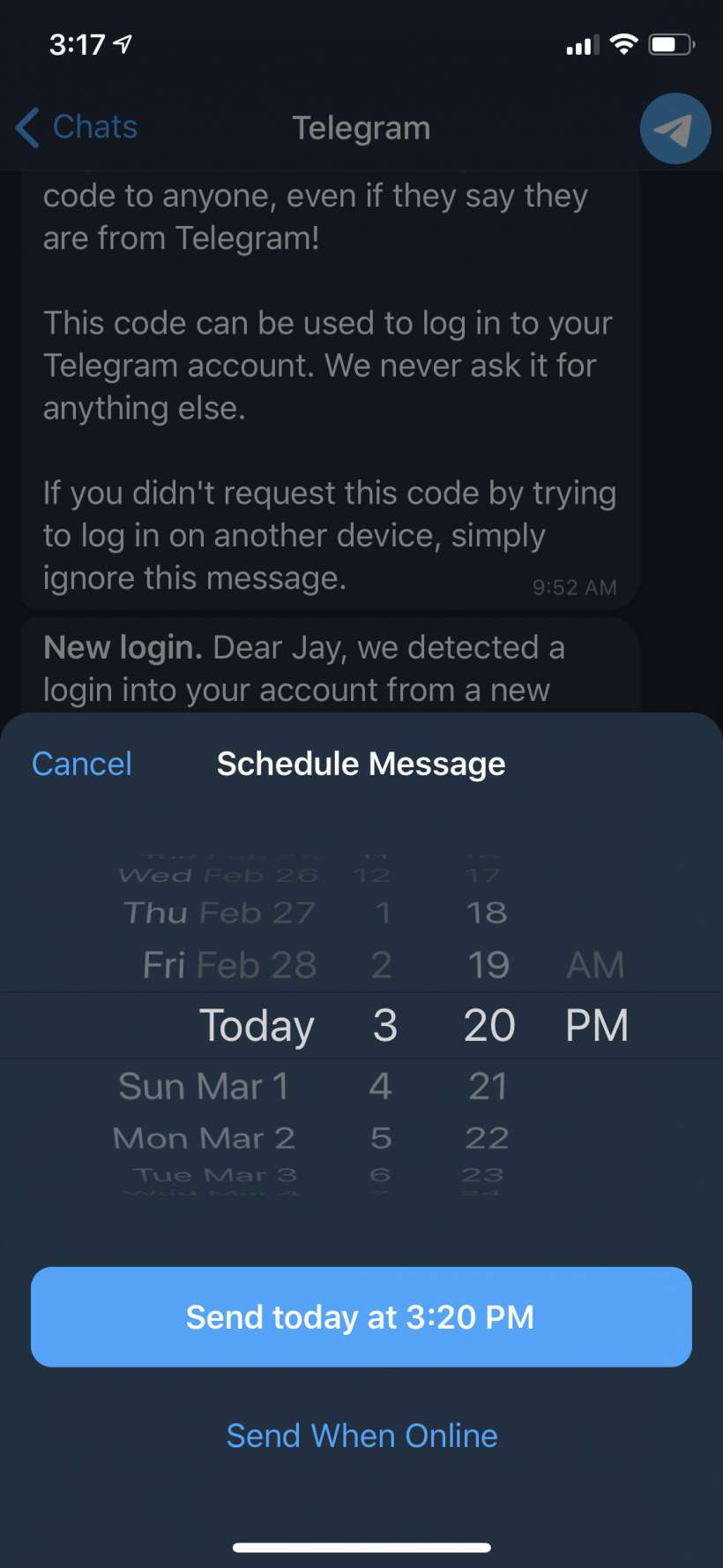 Cómo configurar recordatorios y programar mensajes a Telegram iPhone y iPad.