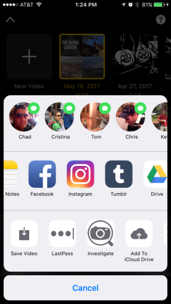 Como guardar los vídeos de Clips iPhone y iPad y compartirlos a iMessage, Facebook, Instagram.