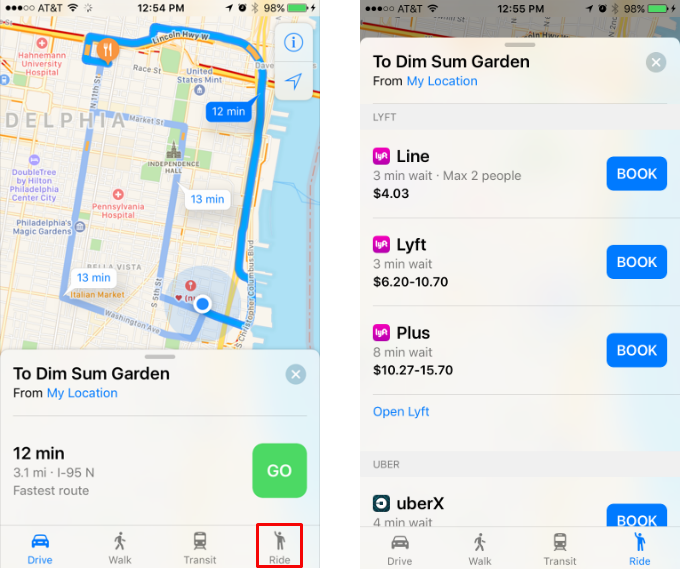 Cómo pedir un Lyft a través de iOS Maps.