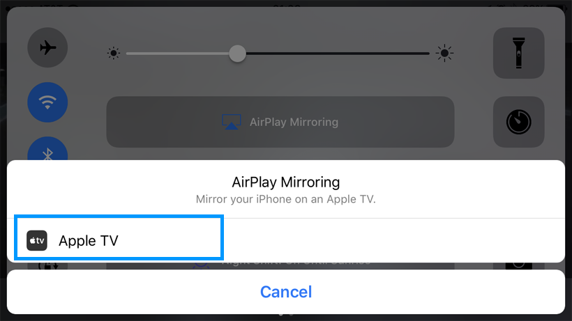 Dispositivo selecto AirPlay Mirroring