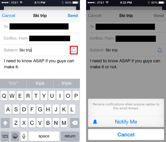 Como se configuran las notificaciones de los hilos de correo electrónico a iOS 8