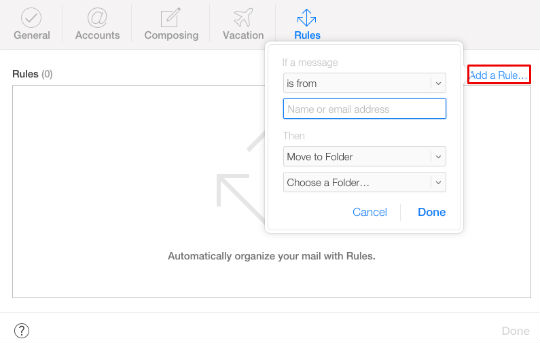 Como se pueden crear reglas para el correo electrónico de iCloud.