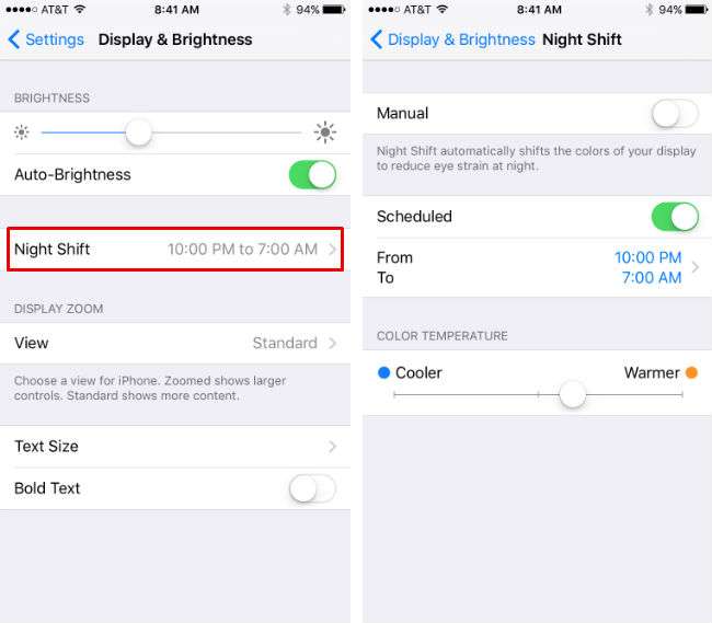 Como se utiliza Night Shift a iOS 9.3