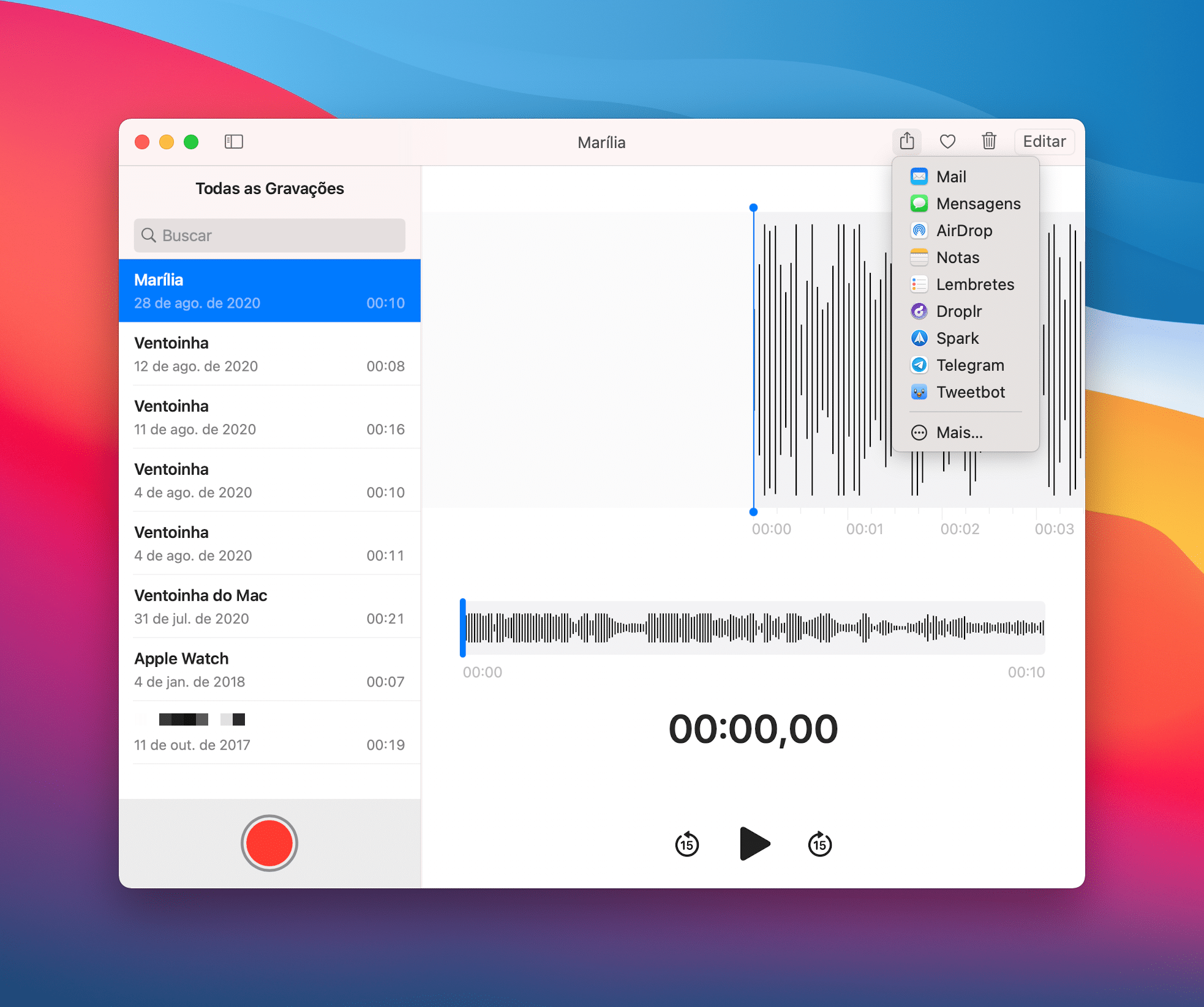Compartir grabaciones en Recorder en Mac