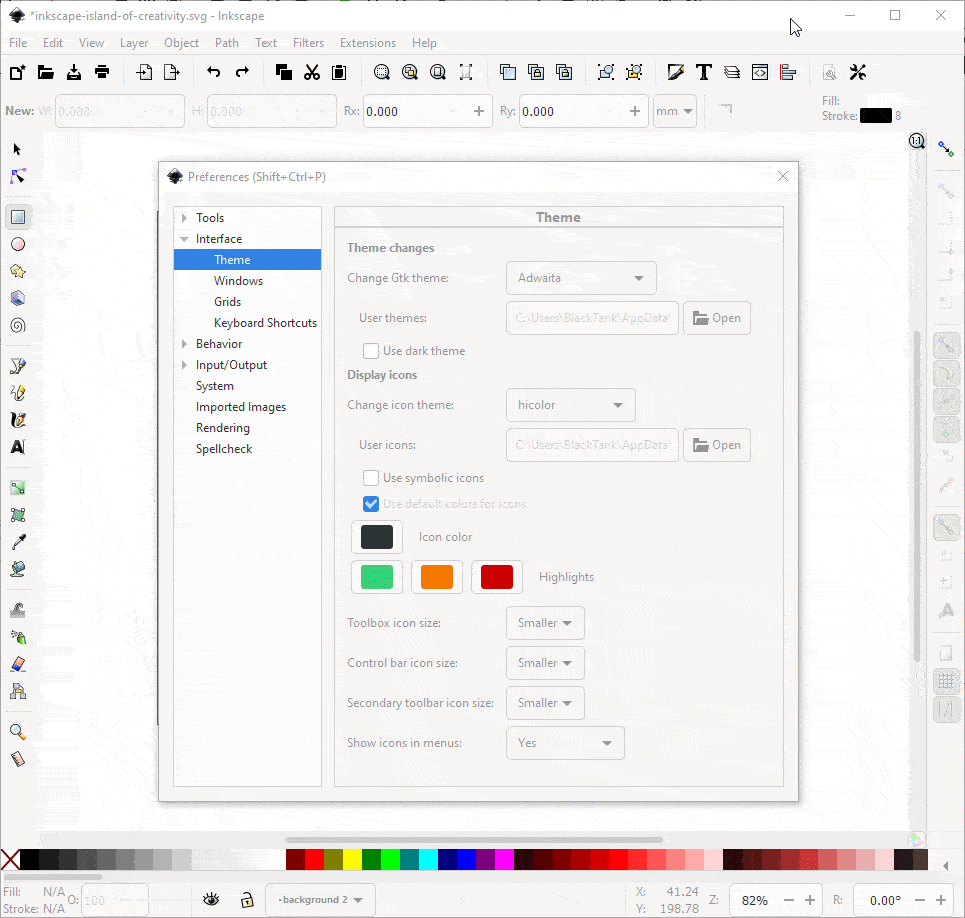 Temas y personalización de Inkscape