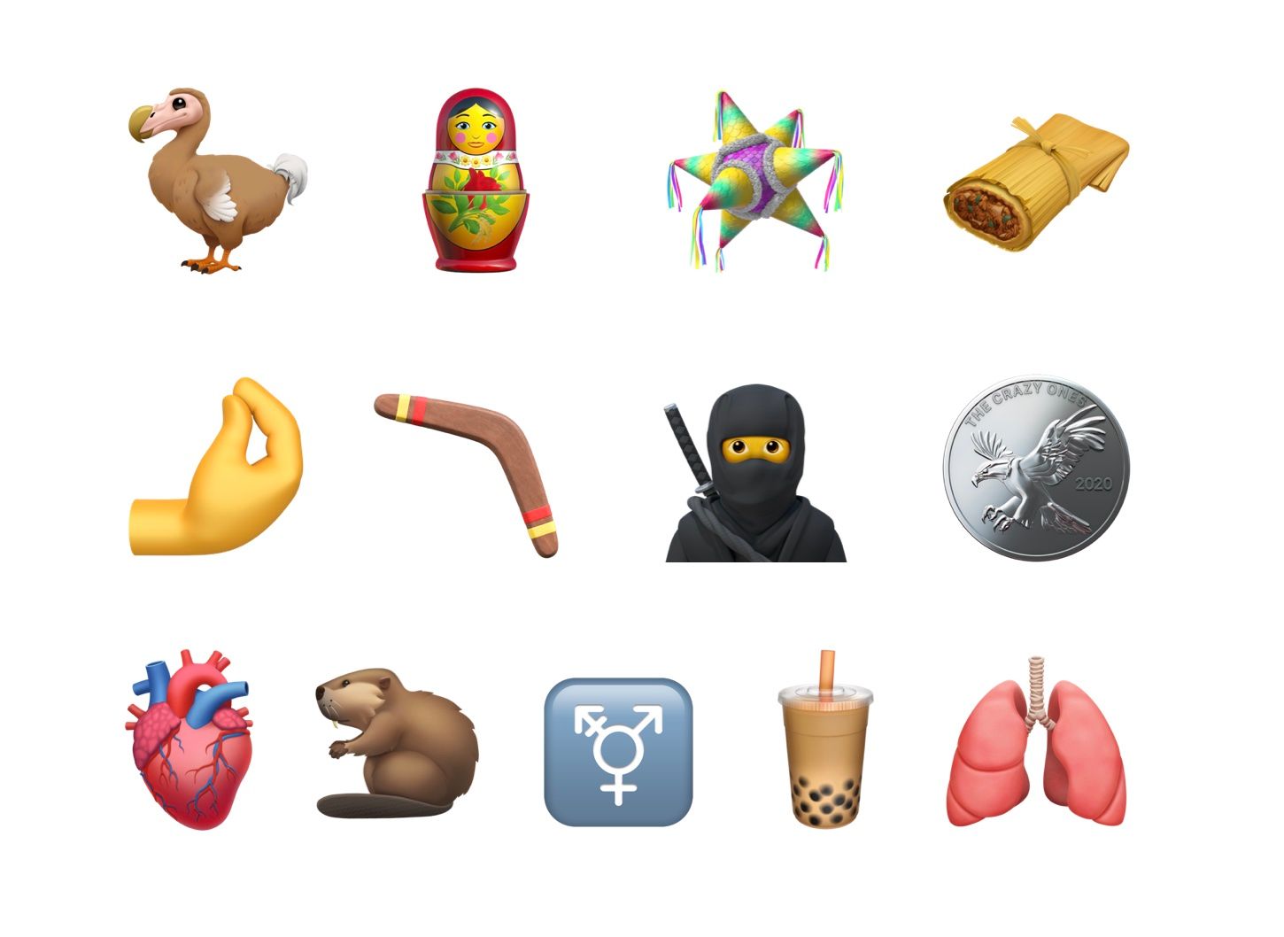 Vista de Apple de la versión de Emoji 13.0 a finales de 2020