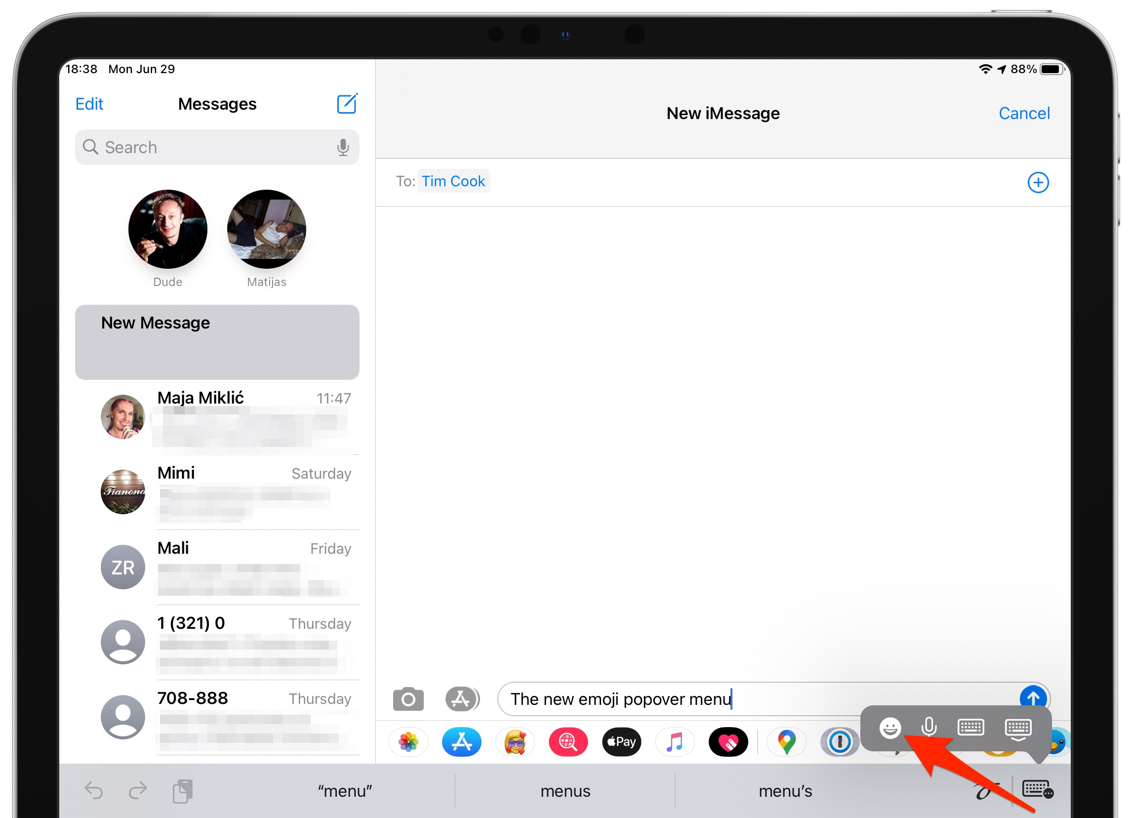 Búsqueda de Emoji en el iPhone: captura de pantalla 2 de ejemplo de Popov de Emoji al iPad