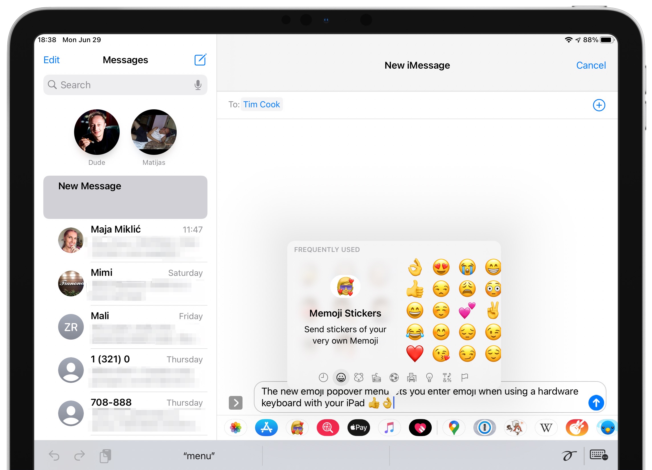 Búsqueda de Emoji en el iPhone: captura de pantalla 1 del ejemplo de Emoji al iPad