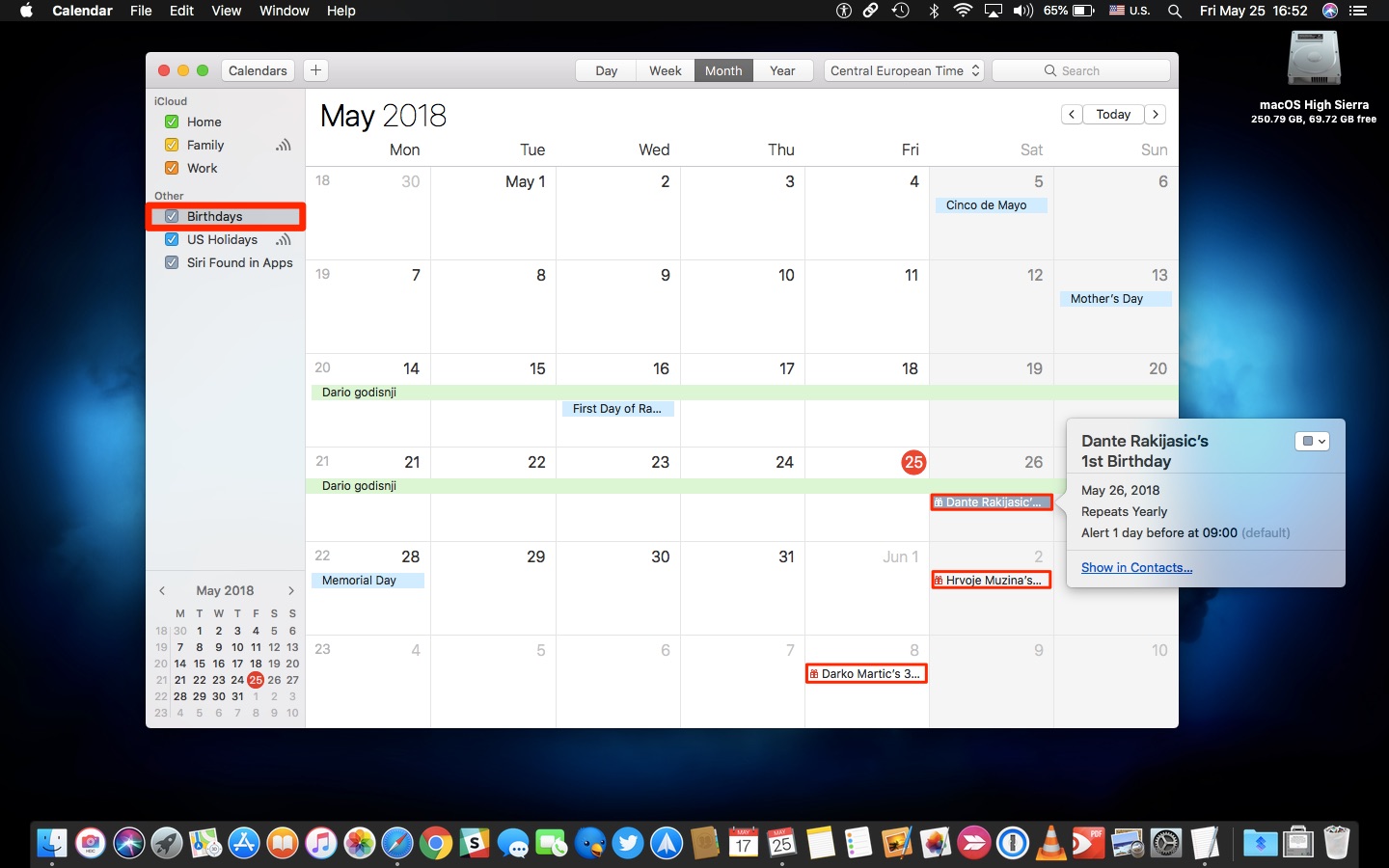 Cumpleaños de Apple Calendar Mac