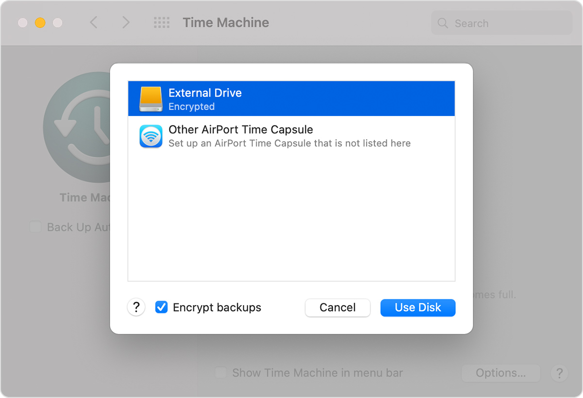 instalación limpia de macOS 11 Big Sur - elección de un disco de copia de seguridad para la Time Capsule