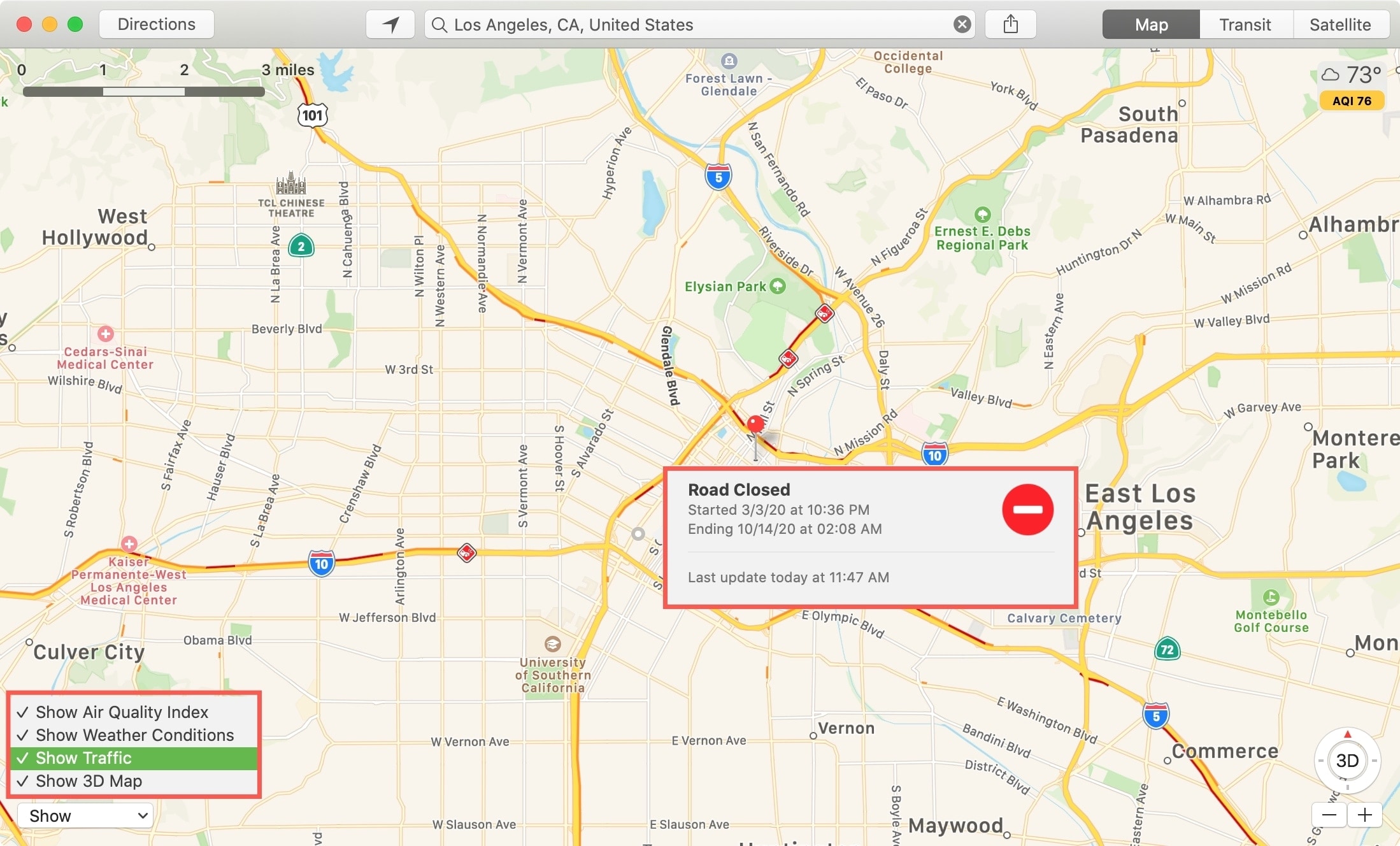 Muestra el tráfico a Apple Maps Mac