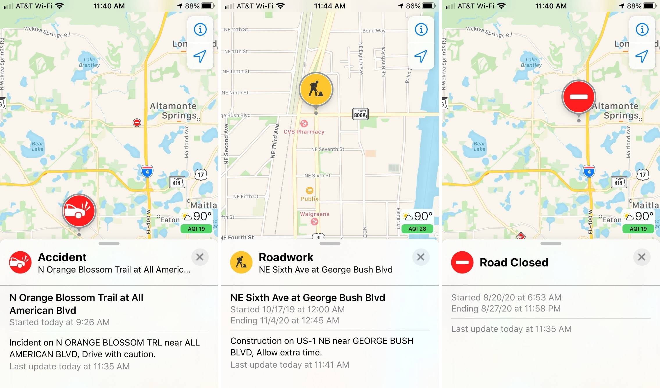 Marcadores de tráfico en el iPhone de Maps