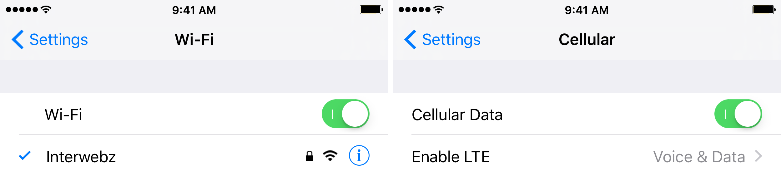 Wi-Fi y configuraciones móviles de iOS