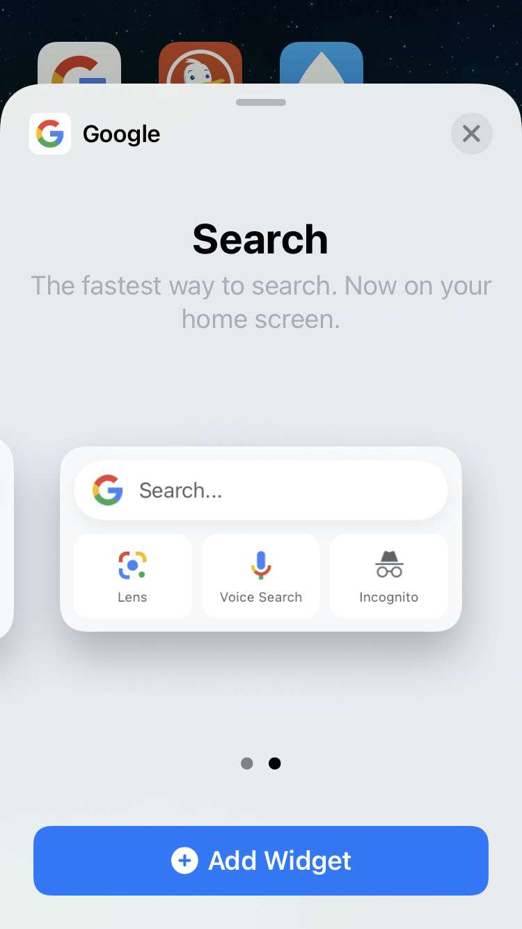 Widget de búsqueda de Google iOS 2