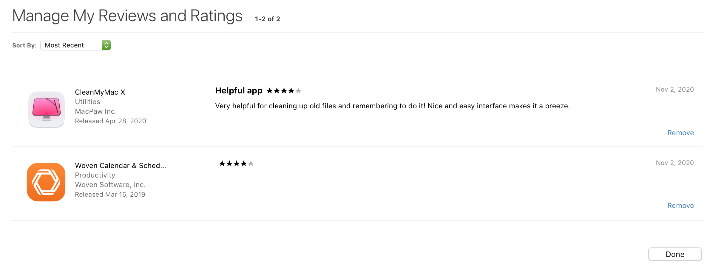 Administrar mis puntuaciones y reseñas en la Mac App Store