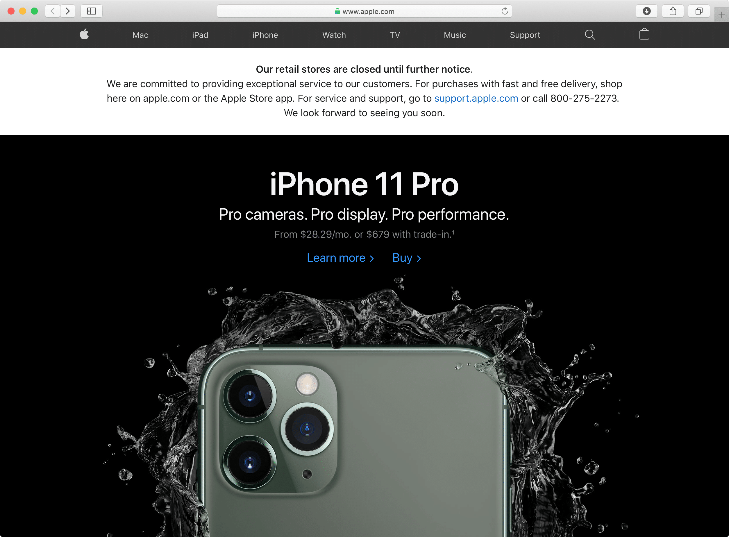 Aviso en Apple.com