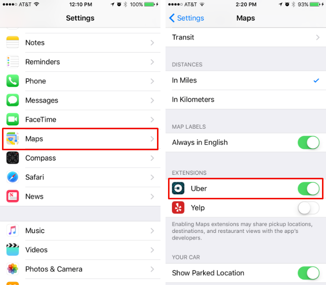 Como se utiliza Uber con extensiones iOS Maps.