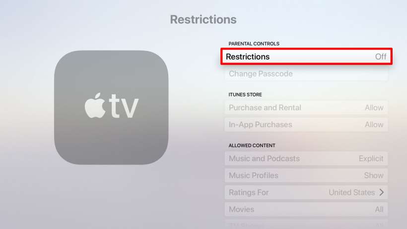 Cómo establecer restricciones parentales a Apple TV.