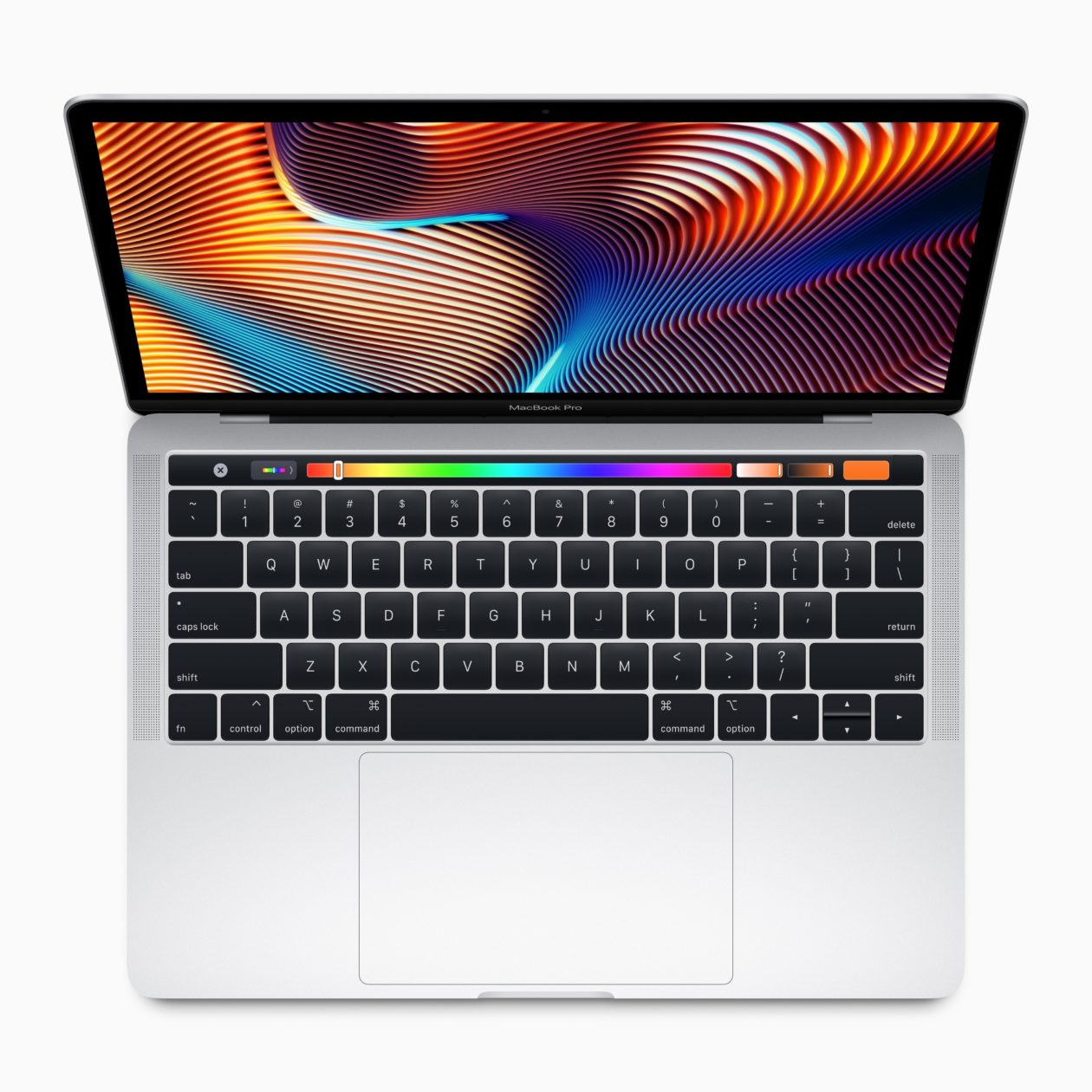 Nuevo MacBook Pro de 13 pulgadas visto desde arriba con su Touch Bar