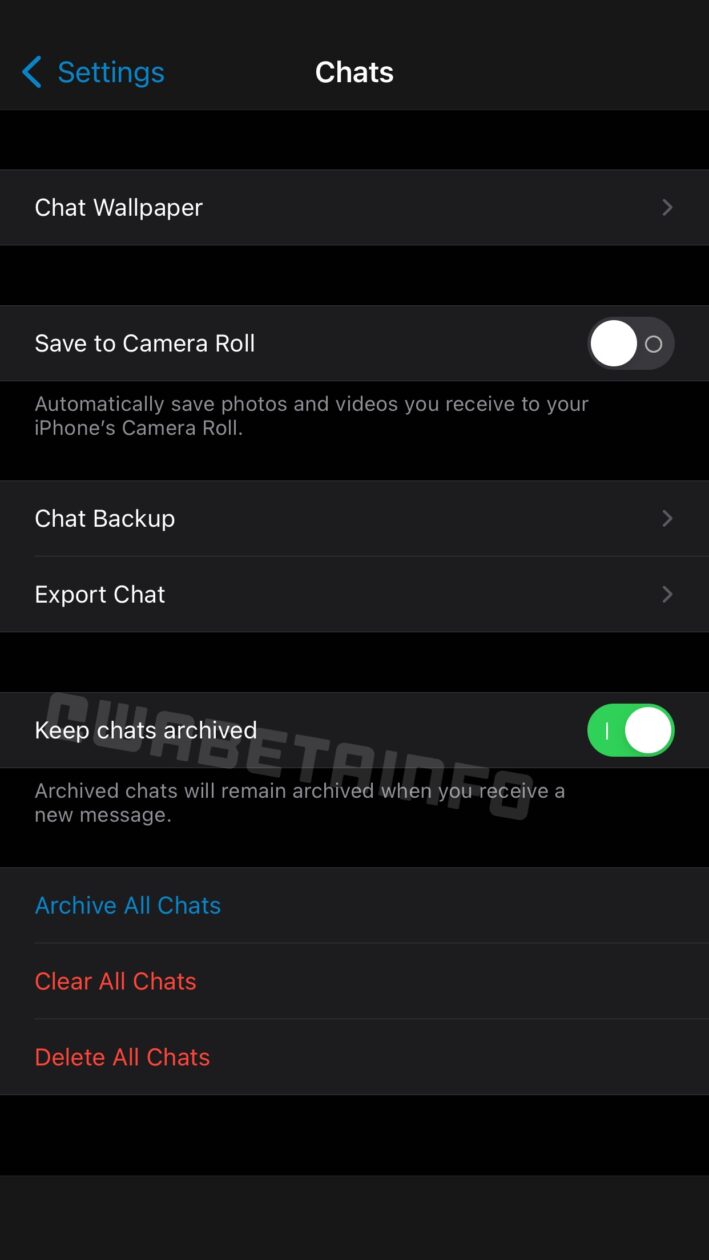 Pantalla de conversaciones archivadas en WhatsApp beta